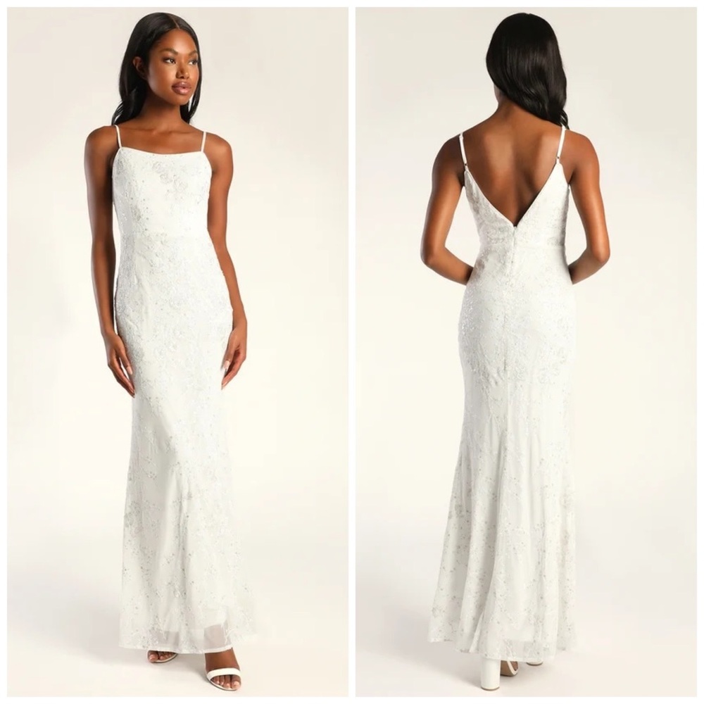 Lulus Everlasting Admiration White Sequin Sleeveless Maxi Dress